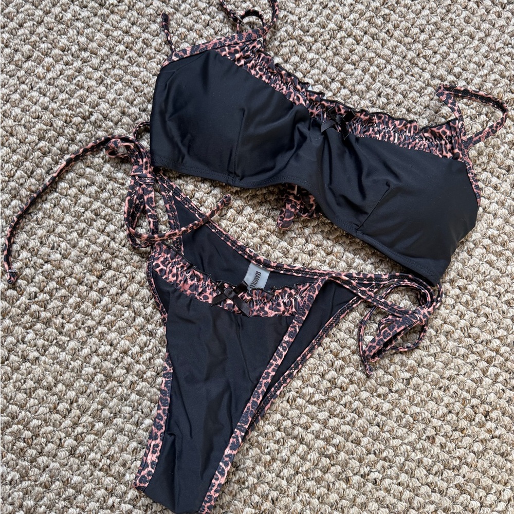 Black Bikini with Animal Print Trim